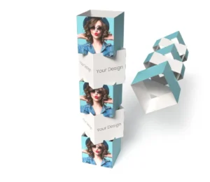Modular cardboard square totem 45 x 45 x 127 cm