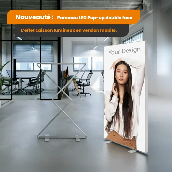NOUVEAUTÉ : Easy Light Pop-up 100×200 – panneau textile LED double face de type pop-up